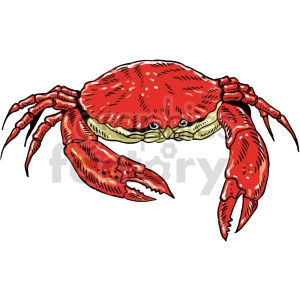 The clipart image shows a colorful crab, which is a type of seafood. This image could be used for various purposes, such as in designs for seafood restaurants or advertisements for crab dishes.