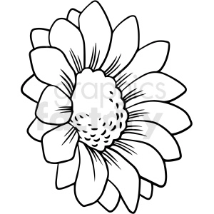 The clipart image shows a black and white line drawing of a stylized flower, resembling a sunflower. It could be used as a vector graphic or clipart for various purposes, including designing tattoos.
