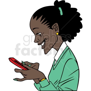 The clipart image shows an African-American girl laughing while looking at her phone, presumably on social media.
