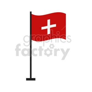 This image shows a simple clipart of the flag of Switzerland. The flag is red with a white cross in the center, mounted on a flagpole.