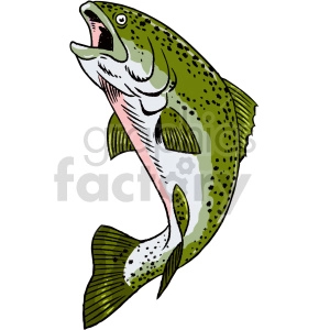 The clipart image shows a stylized illustration of a trout fish, with a light green body and darker spots on its back and fins.