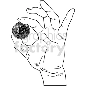 black and white hand holding bitcoin vector clipart