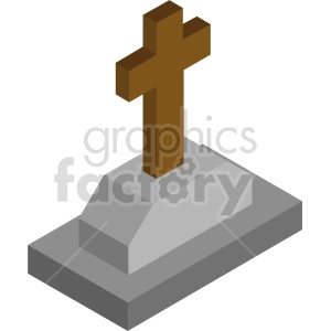 isometric cross tombstone vector icon clipart