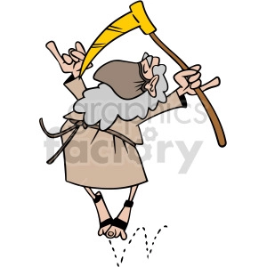 The clipart image depicts a cartoon character of Father Time wearing a mask and dancing. The image is likely associated with the celebration of the New Year, as Father Time is often used as a symbol for the passage of time and the start of a new year.
