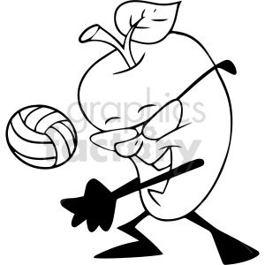 fruit playing volleyball black and white vector clipart