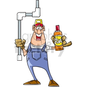 cartoon plumber using glue clipart