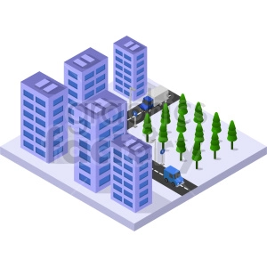 group of city buildings isometric vector graphic