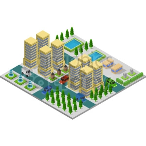 downtown city streets isometric graphic