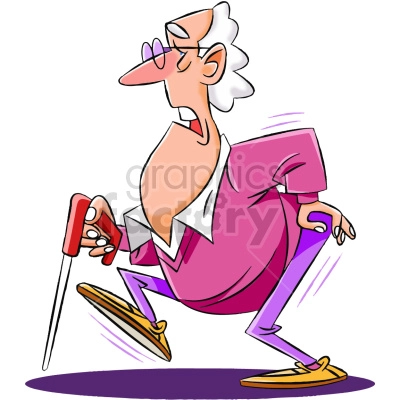 The clipart image shows a cartoon depiction of an elderly person experiencing lower back pain while walking.
