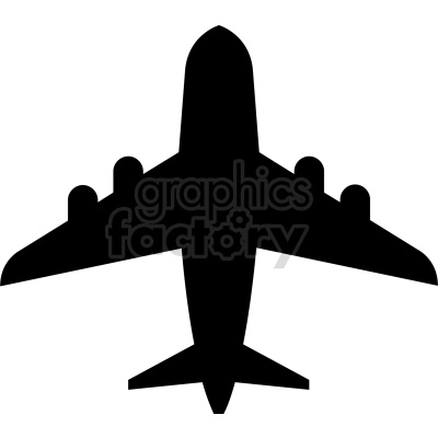 The clipart image shows the top view silhouette of an airplane. It is a simplified black and white image that outlines the basic shape of the airplane, with no details or colors included.
