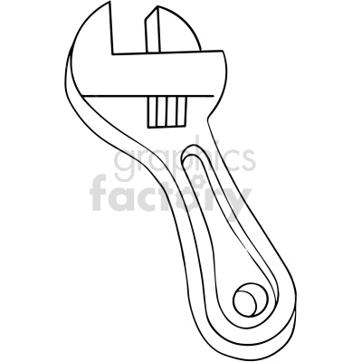 black and white adjustable wrench cartoon vector