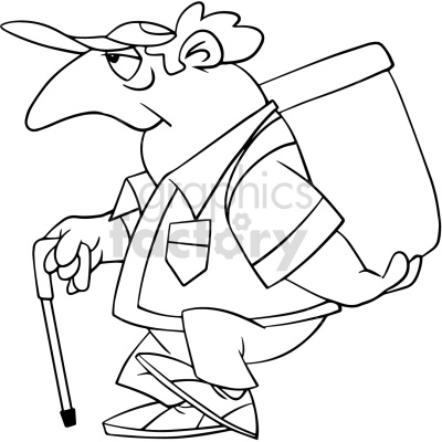 black and white cartoon senior citizen delivering food because they can not afford to retire vector