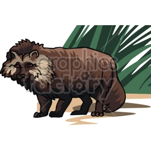 The clipart image depicts a fluffy wolf in a forest or woodland setting, as indicated by grass in the background.