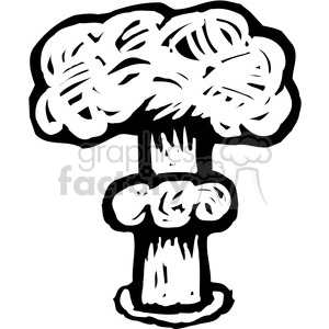 The image depicts a stylized representation of a mushroom cloud resulting from a nuclear explosion. It is designed in a simplistic black and white clipart fashion, which could be used in various graphic materials or as a tattoo design.
