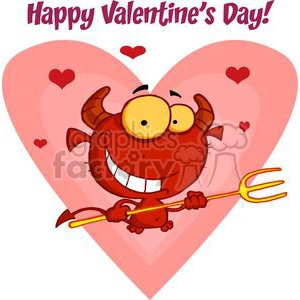 Happy little valentines devil with pitchfork