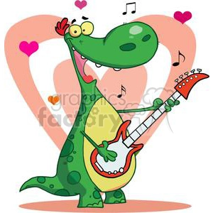 Dinosaur Plays Guitar with Heart Background
