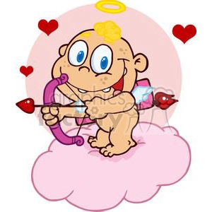 Cute Cupid with Bow and Arrow Flying With Hearts