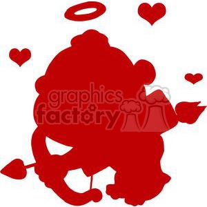 Cute Cupid with Bow and Arrow Flying With Hearts Red Silhouette