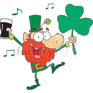  Lucky Leprechaun Dancing with a Glass of Beer and Shamrock
