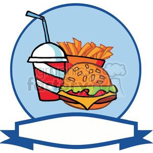 Hamburger French Fries and Drink With A blue and White Banner 
