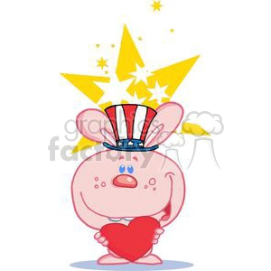 Patriotic Pink Bunny Holds Heart