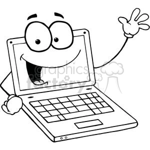Laptop Cartoon Character Waving A Greeting
