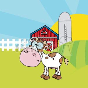 Cartoon Character Calf Different Color White In Front Of Country Farm