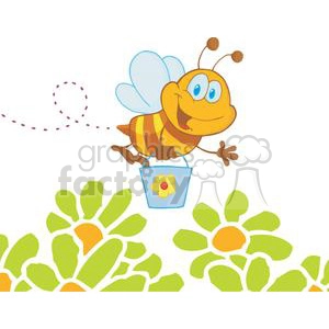 Cartoon-Character-Bee-Flying-Bucket-In-The-Garden