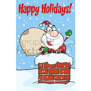 happy Holidays Santa Claus in chimney