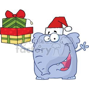 3291-Happy-Christmas-Elephant-Holds-Up-Gifts