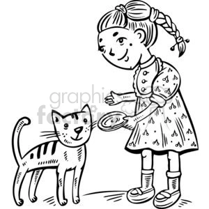 girl feeding her cat