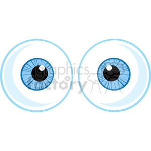 The image contains a pair of stylized, cartoon-like eyes. Each eye consists of a large blue iris with radial lines suggesting the texture of an iris, a black pupil with a small white reflection highlight giving it a glossy appearance, and an outer light blue sclera. The eyes are symmetrically positioned next to each other and are reminiscent of the simple yet expressive eyes commonly found in animated characters or emoticons.