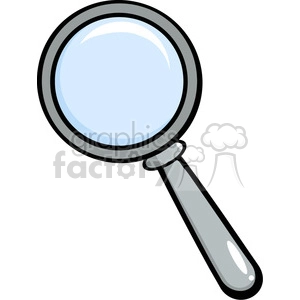 The image shows a clipart of a magnifying glass. It has a simple design with a large round lens encased in a black rim and a gray handle suggesting a metallic look.