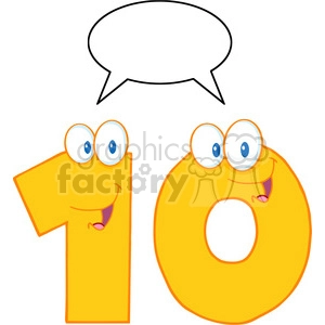 5028-Clipart-Illustration-of-Number-Ten-Cartoon-Mascot-Character-With-Speech-Bubble