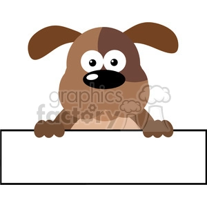 The clipart image shows a stylized brown dog or puppy holding a blank sign. The dog has large, expressive eyes, giving it a comedic or cute appearance. The sign is white with a black outline, and the dog's paws are resting on the upper part of the sign, ready for text to be added.