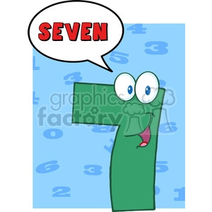 5012-Clipart-Illustration-of-Number-Seven-Cartoon-Mascot-Character-With-Speech-Bubble