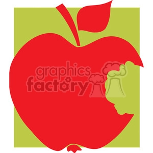 12913 RF Clipart Illustration Bitten Apple Red Silhouette With Green Background