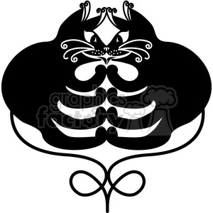 The image is a symmetrical black and white illustration featuring two stylized cats, their outlines forming a heart shape on top. It appears to be a decorative piece with a creative design that intertwines the cats’ features, such as their tails, to create an ornate and cohesive figure.