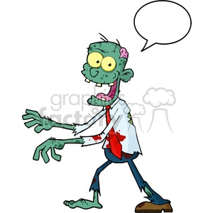 5081-Blue-Cartoon-Zombie-Walking-With-Hands-In-Front-And-Speech-Bubble-Royalty-Free-RF-Clipart-Image