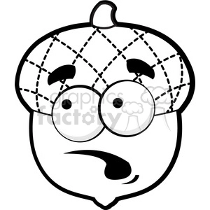 The clipart image depicts a stylized cartoon acorn with a face. The acorn has a pattern that resembles patchwork or stitching, with large, expressive eyes and a puzzled or concerned facial expression.