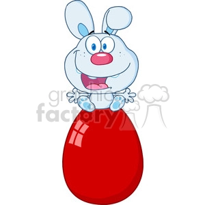 Clipart of Cute Blue Bunny Sitting On An Easter Egg