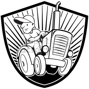 black and white farmer driving tractor front shield