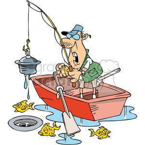cartoon fishing character finding junk