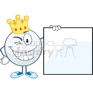 5725 Royalty Free Clip Art Winking Golf Ball With Gold Crown Showing A Sign