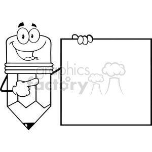 5903 Royalty Free Clip Art Happy Pencil Cartoon Character Showing A Blank Sign