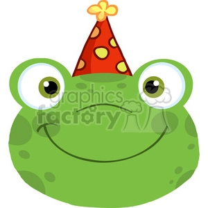 5649 Royalty Free Clip Art Cute Frog Smiling Head With Birthday Hat