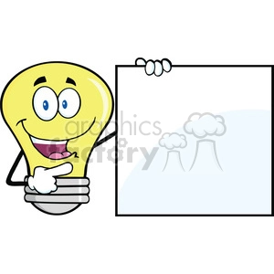 6106 Royalty Free Clip Art Happy Light Bulb Cartoon Mascot Character Showing A Blank Sign