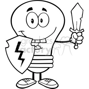 6026 Royalty Free Clip Art Light Bulb Guarder With Shield And Sword