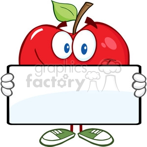 5798 Royalty Free Clip Art Smiling Red Apple Character Holding A Banner