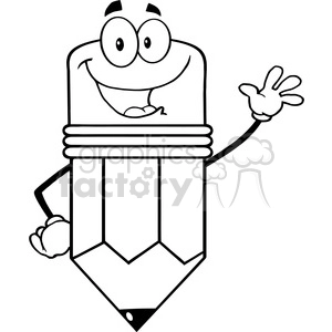 5870 Royalty Free Clip Art Happy Pencil Character Waving For Greeting
